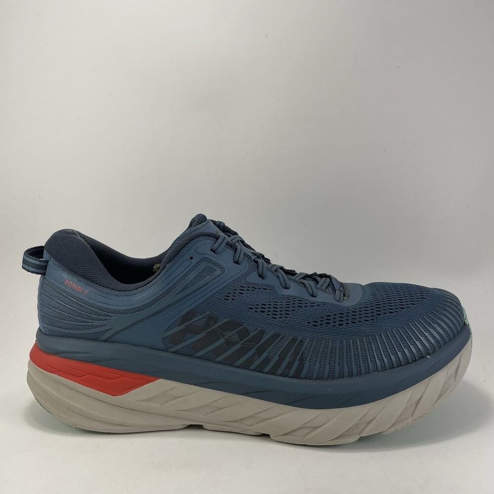 Hoka One One Bondi 7 Wide Blue Athletic Sneakers Shoes Mens 11.5 2E Extra Wide
